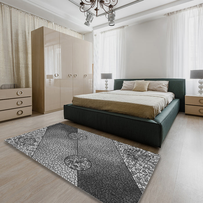 Patterned Black Rug in a Bedroom, pat440gry