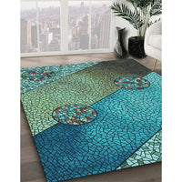 Patterned Turquoise Green Rug, pat440lblu