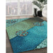 Patterned Turquoise Green Rug in Family Room, pat440lblu