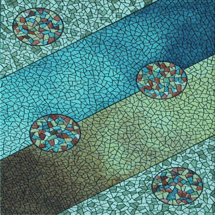 Round Patterned Turquoise Green Rug, pat440lblu