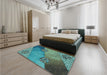 Patterned Turquoise Green Rug in a Bedroom, pat440lblu