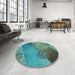 Round Patterned Turquoise Green Rug in a Office, pat440lblu