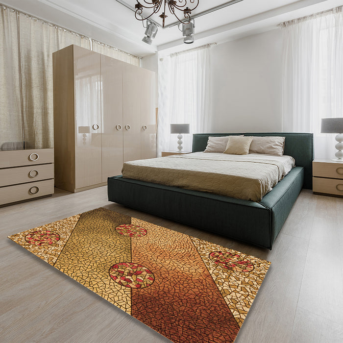 Round Machine Washable Transitional Saffron Red Rug in a Office, wshpat440org