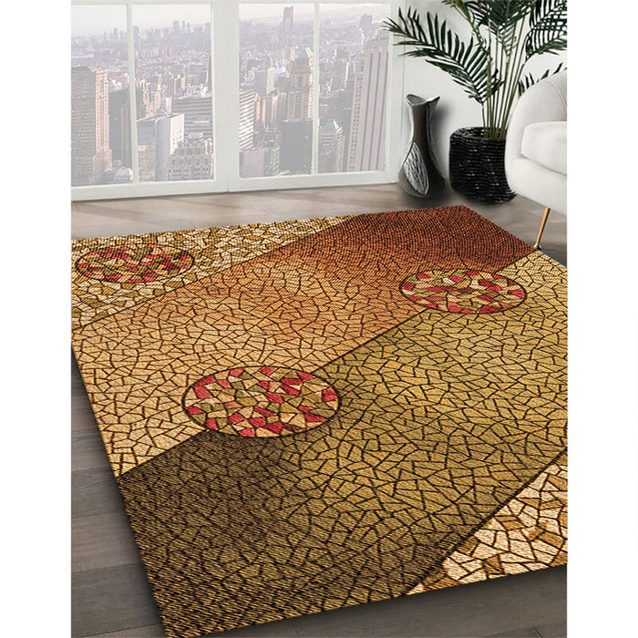 Patterned Saffron Red Rug in Family Room, pat440org