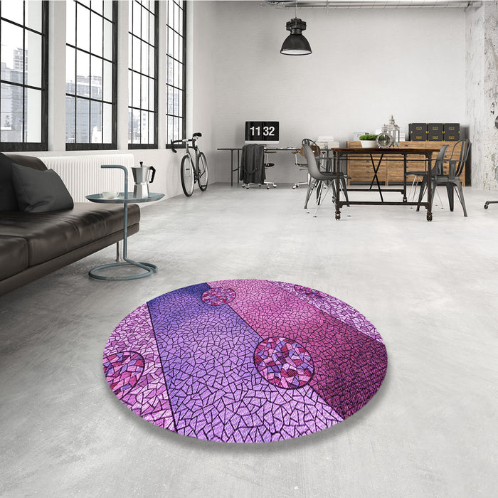 Round Patterned Dark Magenta Purple Rug in a Office, pat440pur