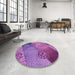 Round Patterned Dark Magenta Purple Rug in a Office, pat440pur