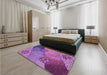 Patterned Dark Magenta Purple Rug in a Bedroom, pat440pur