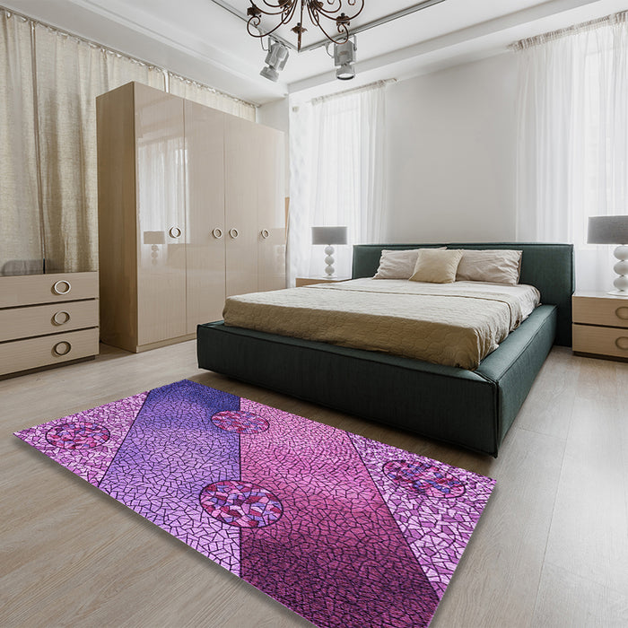 Patterned Dark Magenta Purple Rug in a Bedroom, pat440pur