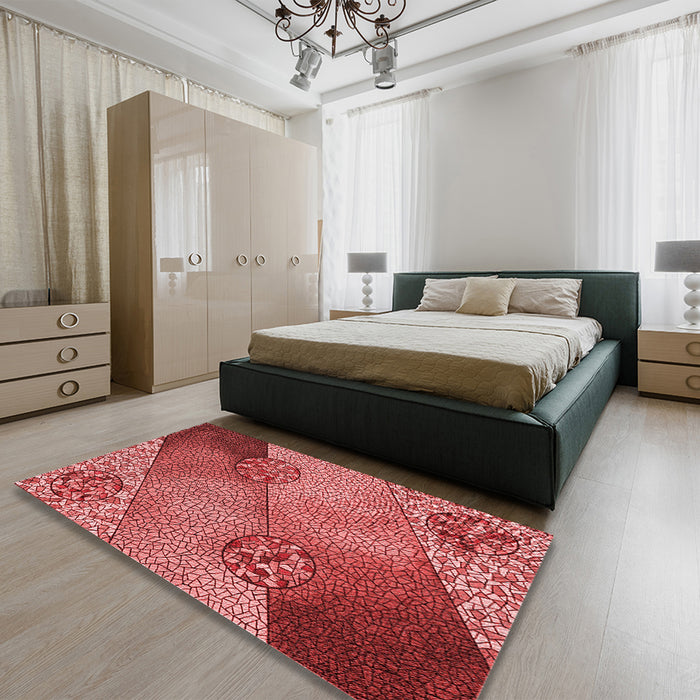 Patterned Red Rug in a Bedroom, pat440rd