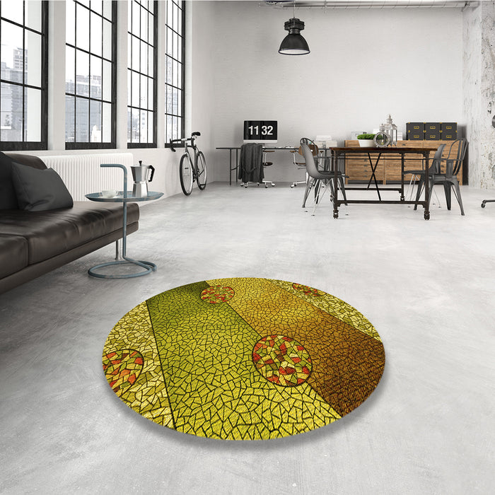 Round Patterned Dark Bronze Brown Rug in a Office, pat440yw