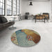 Round Machine Washable Transitional Bakers Brown Rug in a Office, wshpat440