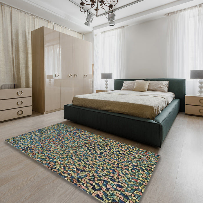 Machine Washable Transitional Green Rug in a Bedroom, wshpat441