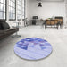 Round Patterned Royal Blue Rug in a Office, pat442blu