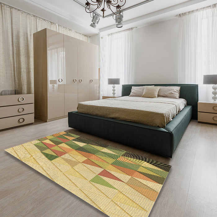Patterned Golden Brown Yellow Rug in a Bedroom, pat442brn