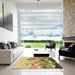 Machine Washable Transitional Golden Brown Yellow Rug in a Kitchen, wshpat442brn