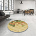 Round Patterned Golden Brown Yellow Rug in a Office, pat442brn