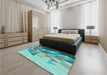 Patterned Deep-Sea Green Rug in a Bedroom, pat442lblu