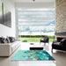 Square Patterned Deep-Sea Green Rug in a Living Room, pat442lblu