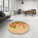 Round Patterned Yellow Orange Rug in a Office, pat442org