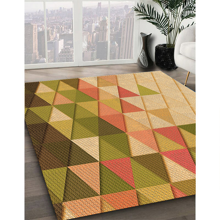 Patterned Yellow Orange Rug in Family Room, pat442org