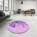 Round Patterned Bright Lilac Purple Rug in a Office, pat442pur