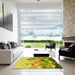 Square Patterned Dark Yellow Green Rug in a Living Room, pat442yw