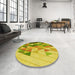 Round Patterned Dark Yellow Green Rug in a Office, pat442yw