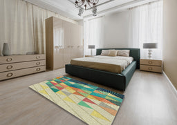 Patterned Dark Green Novelty Rug in a Bedroom, pat442