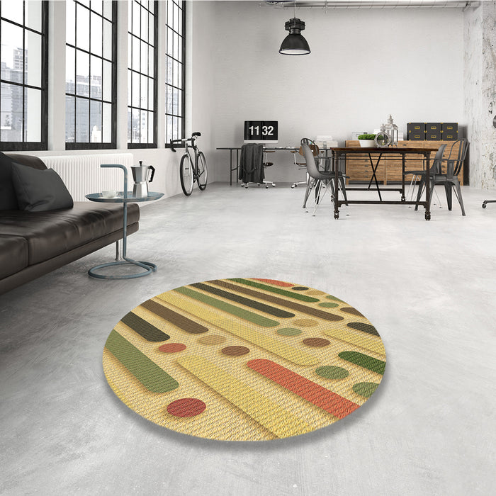 Round Patterned Golden Brown Yellow Rug in a Office, pat443brn
