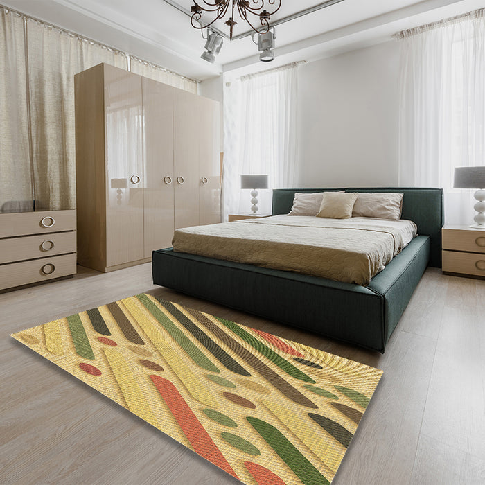 Round Machine Washable Transitional Golden Brown Yellow Rug in a Office, wshpat443brn