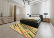 Patterned Golden Brown Yellow Rug in a Bedroom, pat443brn