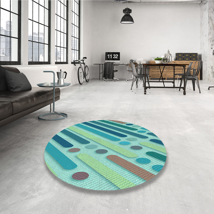 Round Patterned Deep-Sea Green Rug in a Office, pat443lblu