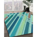 Machine Washable Transitional Deep-Sea Green Rug in a Family Room, wshpat443lblu