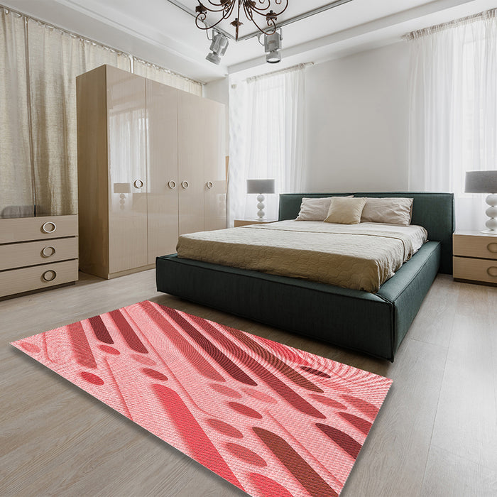 Round Machine Washable Transitional Light Salmon Pink Rug in a Office, wshpat443rd