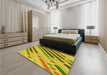 Patterned Yellow Rug in a Bedroom, pat443yw