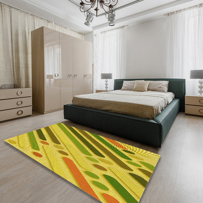 Patterned Yellow Rug in a Bedroom, pat443yw