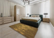 Patterned Dark Bronze Brown Rug in a Bedroom, pat444org