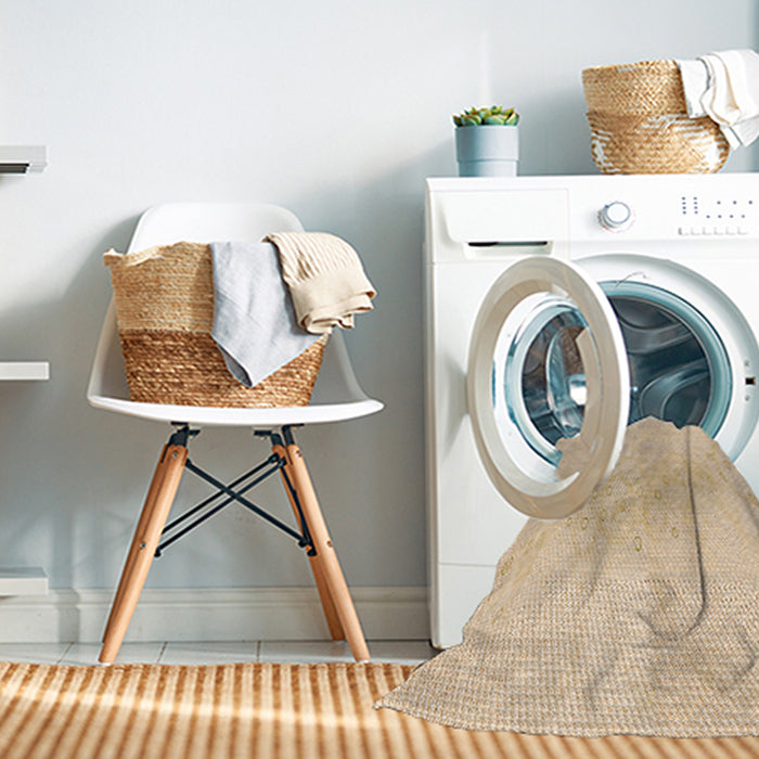 Machine Washable Transitional Yellow Orange Rug in a Washing Machine, wshpat445org