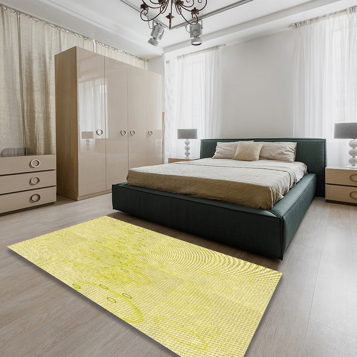 Patterned Golden Brown Yellow Rug in a Bedroom, pat445yw