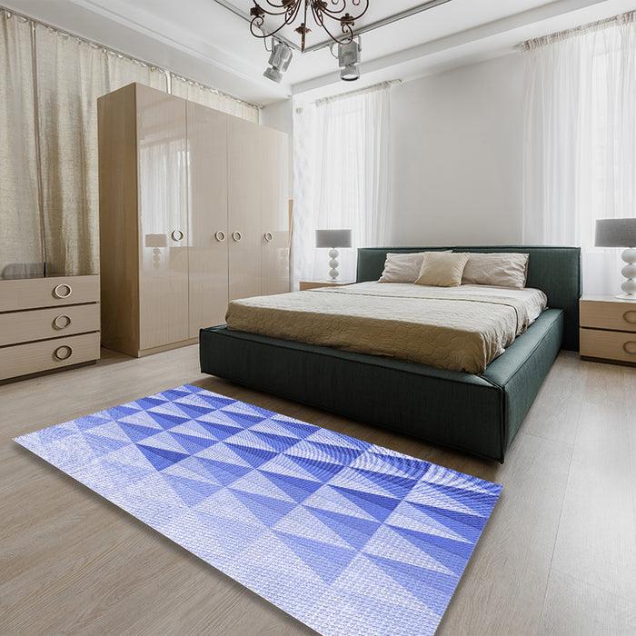 Patterned Blue Rug in a Bedroom, pat446blu
