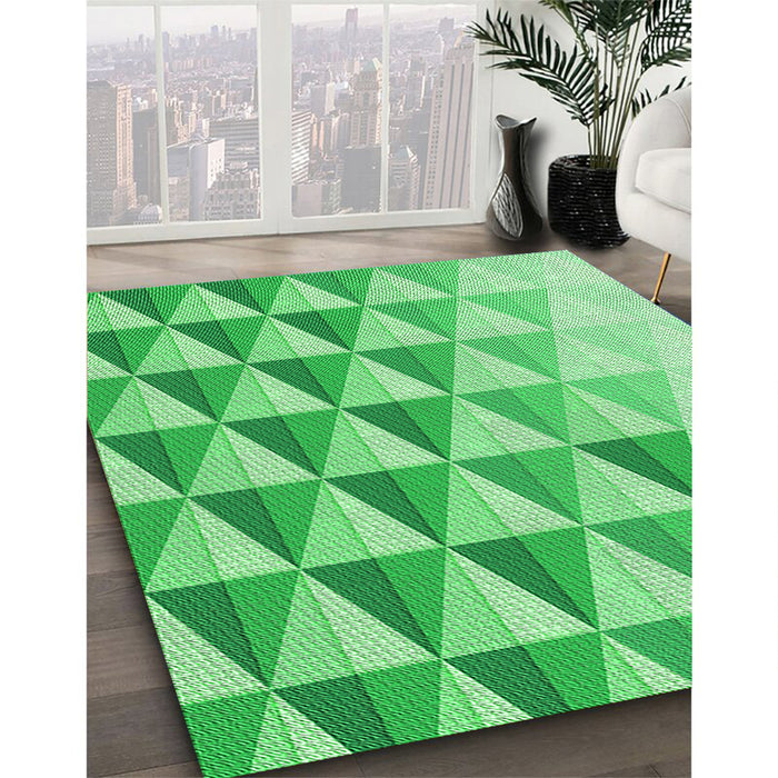 Patterned Green Rug in Family Room, pat446grn