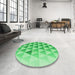 Round Patterned Green Rug in a Office, pat446grn