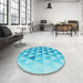 Round Patterned Deep Sky Blue Rug in a Office, pat446lblu