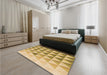 Patterned Dark Golden Brown Rug in a Bedroom, pat446org