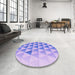 Round Patterned Light Slate Blue Rug in a Office, pat446pur