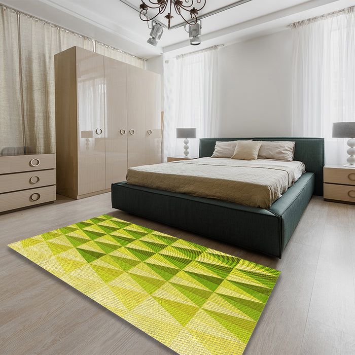 Patterned Pistachio Green Rug in a Bedroom, pat446yw