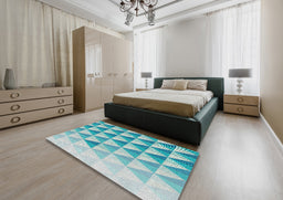 Patterned Deep-Sea Green Novelty Rug in a Bedroom, pat446