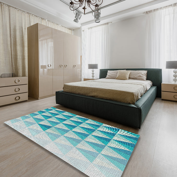 Patterned Deep-Sea Green Novelty Rug in a Bedroom, pat446