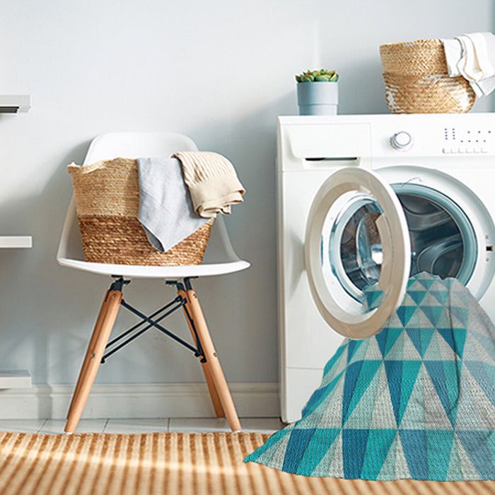 Machine Washable Transitional Deep-Sea Green Rug in a Washing Machine, wshpat446