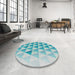 Round Machine Washable Transitional Deep-Sea Green Rug in a Office, wshpat446